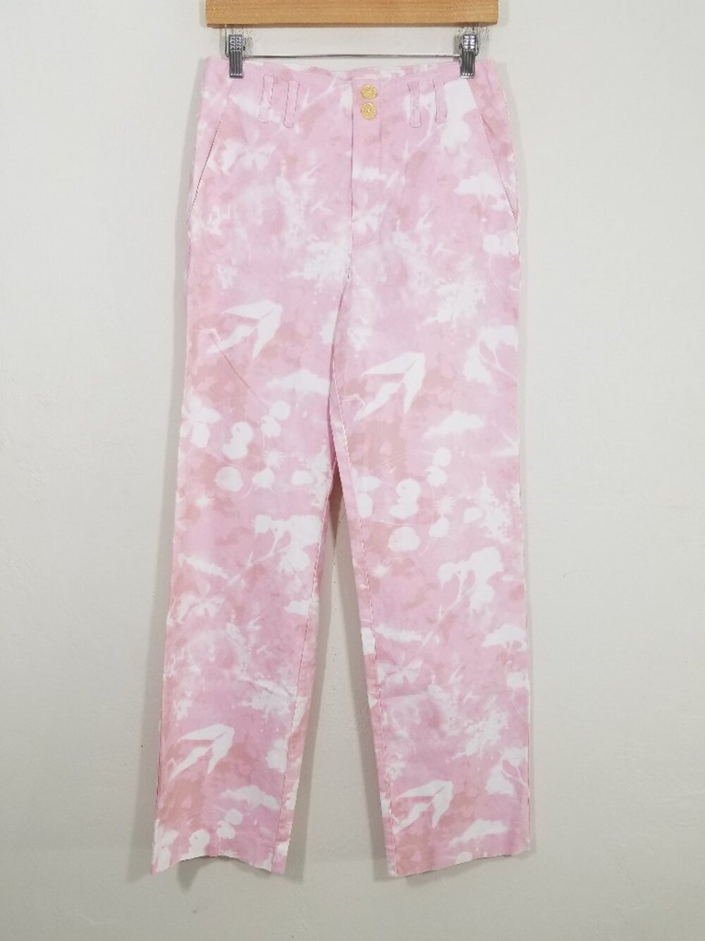 EUC By Anthropologie High Waist Print Pants Pink and White Size 4